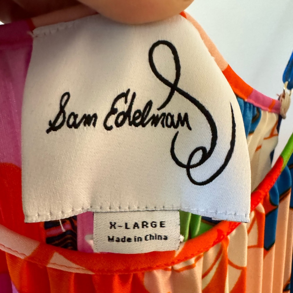 Sam Edelman Retro Multicolor Floral Plisse Sleeveless Midi Dress XL NWT - Picture 8 of 12